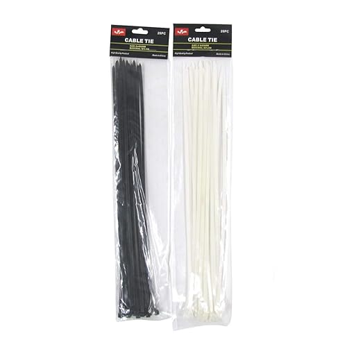 Treasure Gurus 40pc 16" Long Heavy Duty Nylon Black White Zip Tie Set Large Locking Plastic Cable Wire Strap