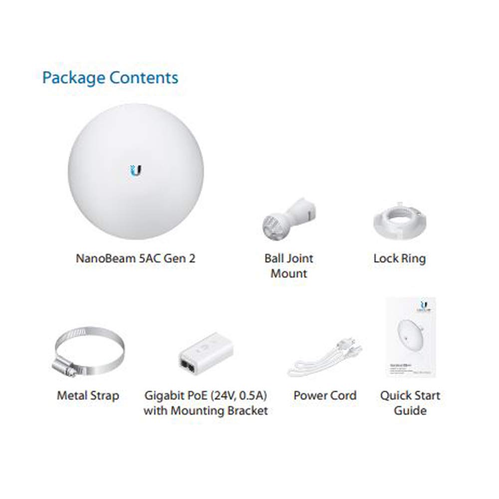 NanoBeam AC Gen2 NBE-5AC-Gen2-US 5GHz airMAX CPE with Dedicated Management Radio Bridge (2 Pack)