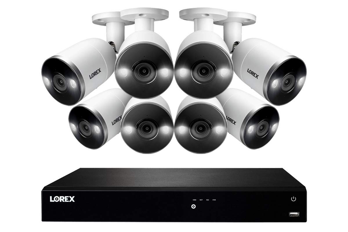 Lorex 4KSDAI168-2 4K Smart Deterrence 16 Channel Surveillance System w/ N862A63B 4K 3TB NVR and 8 E892AB 4K Smart Deterrence Bullet Cameras