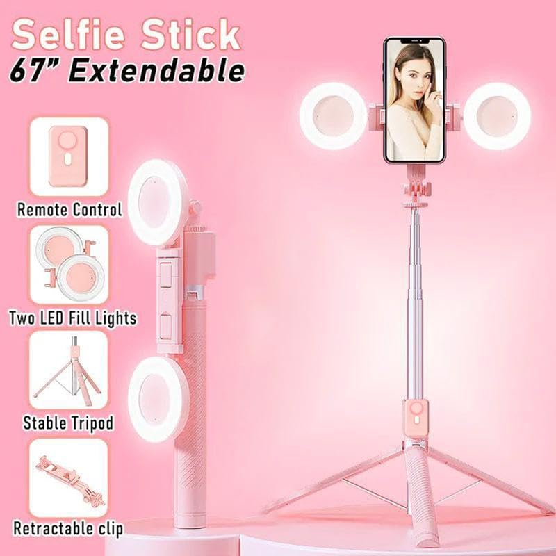 Selfie Stick Tripod with Light and Bluetooth Remote, 67" Extendable Mini Tripod Stand for iPhone Samsung Android, 6 in 1 Wireless Selfie Stick