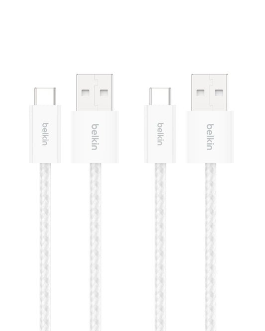 Belkin USB A to USB C Cable 2-Pack, 3.3ft, 15W - Type C Charger, iPhone Charger Cord, Soft, Braided, Flexible for iPhone 17 & 16, Galaxy S25, Pixel