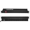 VEVOR 8 Outlet Horizontal 1U Rack Mount PDU Power Strip for Network Server Racks, Surge Protection & Overload Protection, 110-125V/15A, with 6ft 14AWG