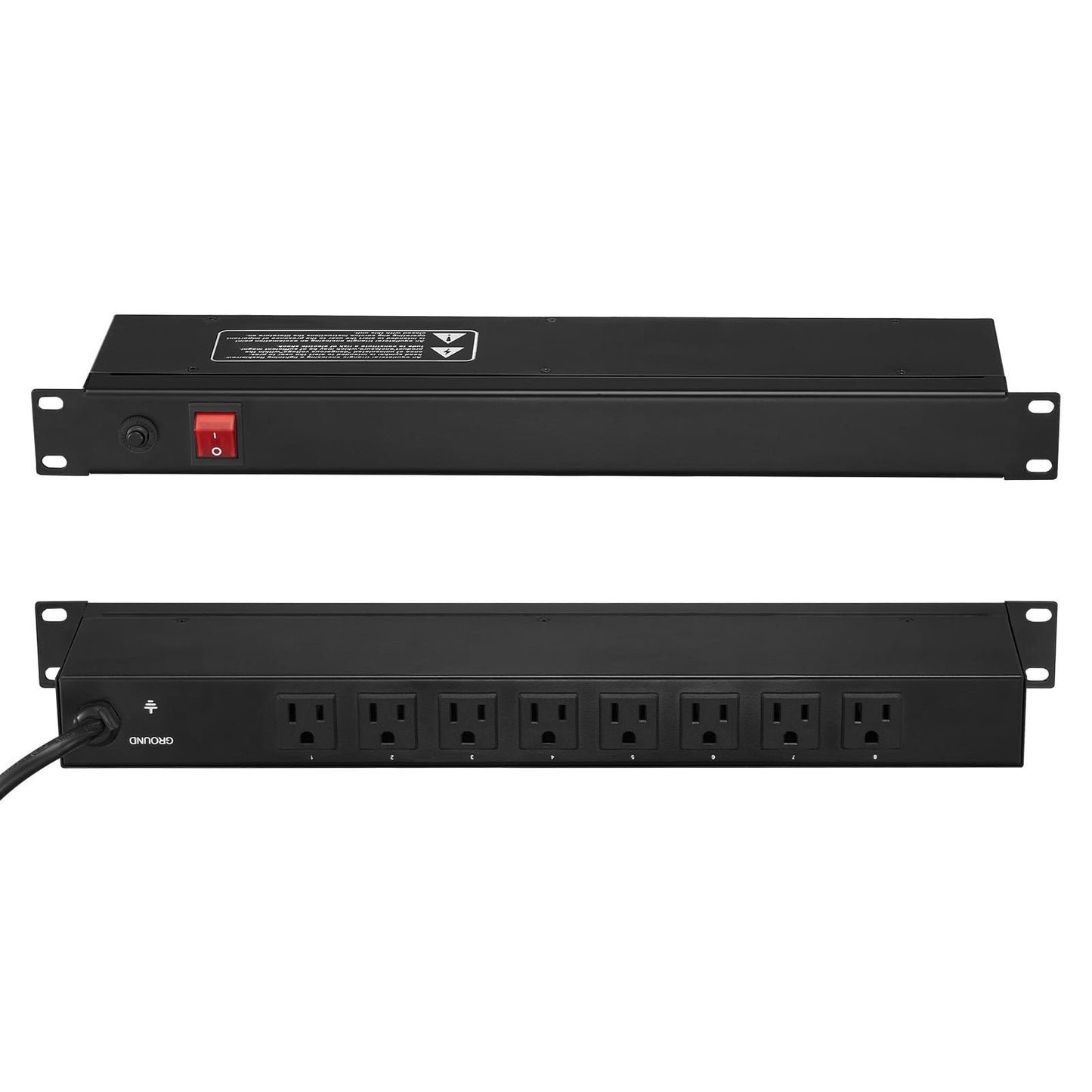 VEVOR 8 Outlet Horizontal 1U Rack Mount PDU Power Strip for Network Server Racks, Surge Protection & Overload Protection, 110-125V/15A, with 6ft 14AWG