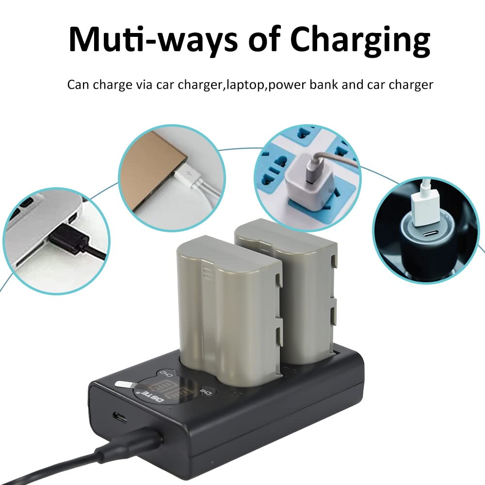 DSTE 2 x EN-EL3E Battery + Dual USB Charger Compatible with Nikon D70 D70S D80 D90 D100 D200 D300 D300S D700 Digital Camera