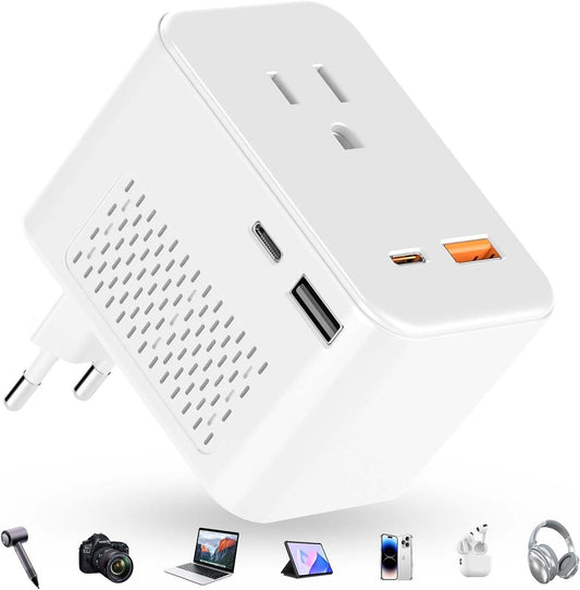 220V to 110V Voltage Converter – 20W PD Travel Adapter, US to Europe Power Converter for 80+ Countries incl. France, Germany, Italy, AU