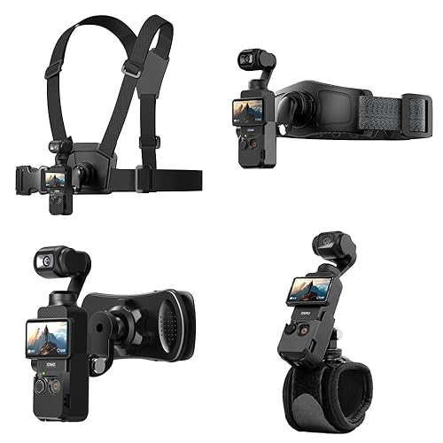SUREWO 4 in 1 DJI Osmo Pocket 3 Accessories Kit,Quick Release Chest Mount Harness/Quick Release Head Strap Mount/ 360°Rotating Wrist Strap/Quick Clip