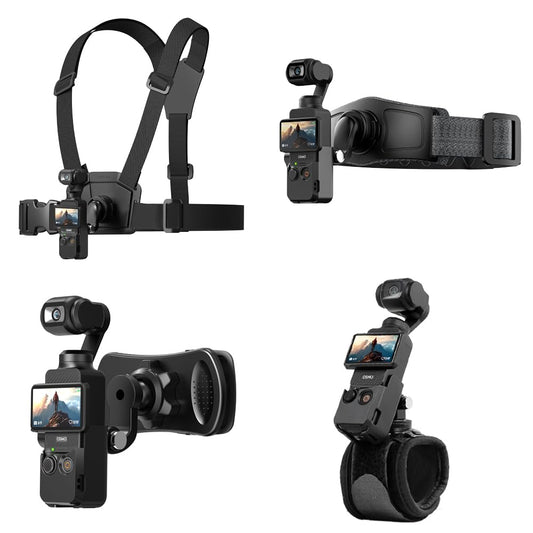 SUREWO 4 in 1 DJI Osmo Pocket 3 Accessories Kit,Quick Release Chest Mount Harness/Quick Release Head Strap Mount/ 360°Rotating Wrist Strap/Quick Clip