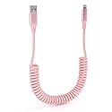 Coiled iPhone Lightning Cable Apple Carplay Cord, MFi Certified 6FT USB to Lightning Car Charger Cable Pink Short Curly with Data Sync, for iPhone 14…