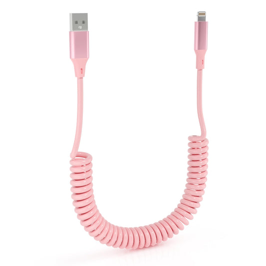 Coiled iPhone Lightning Cable Apple Carplay Cord, MFi Certified 6FT USB to Lightning Car Charger Cable Pink Short Curly with Data Sync, for iPhone 14…