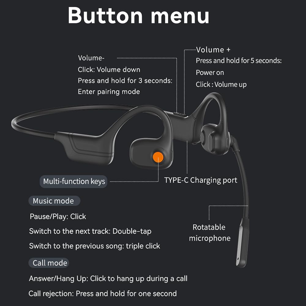 AYI Open Ear Air Conduction Bluetooth Headphone Dual Mic Rotatable Boom Mic Active Noise Cancellation IPX5 Waterproof Bluetooth 5.4 Pain-Free Design…