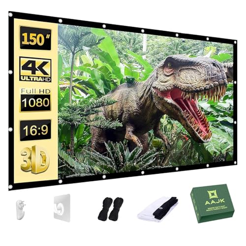 AAJK Outdoor Projector Screen 150 inch, Washable Projector Screen 16:9 Foldable Anti-Crease Portable Projector Movies Screen for Home Theater Outdoor