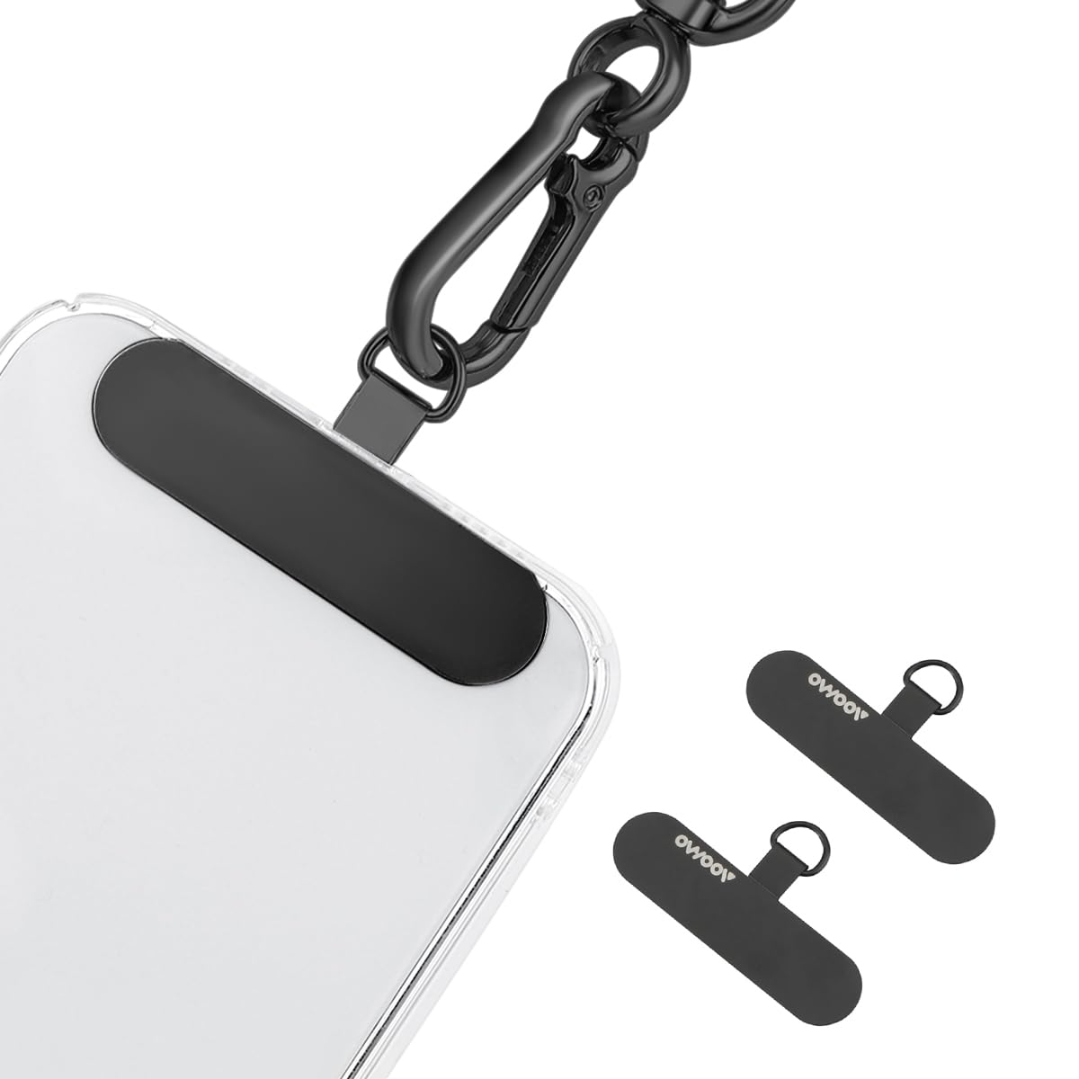 AOOMO Phone Tether Tab, Metal Patch, Phone Strap Replacement Part for Cell Phone, Safety Lanyard Patch (2 PCS Black)