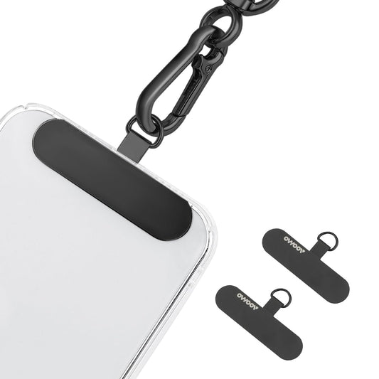 AOOMO Phone Tether Tab, Metal Patch, Phone Strap Replacement Part for Cell Phone, Safety Lanyard Patch (2 PCS Black)