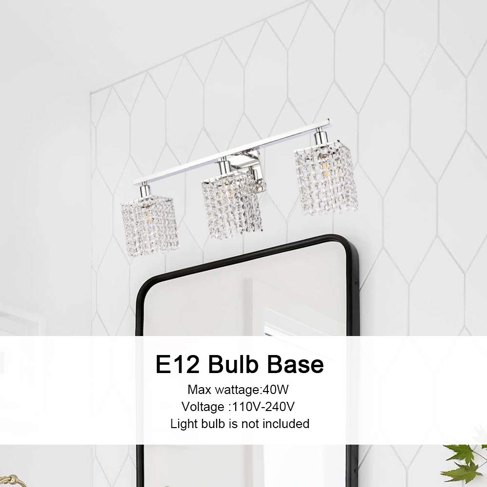 BONLICHT Wall Sconce with Crystal Drops,3 Light Modern Bathroom Vanity Light Over Mirror Polished Chrome Wall Light Fixtures Luxury Indoor Wall Mount