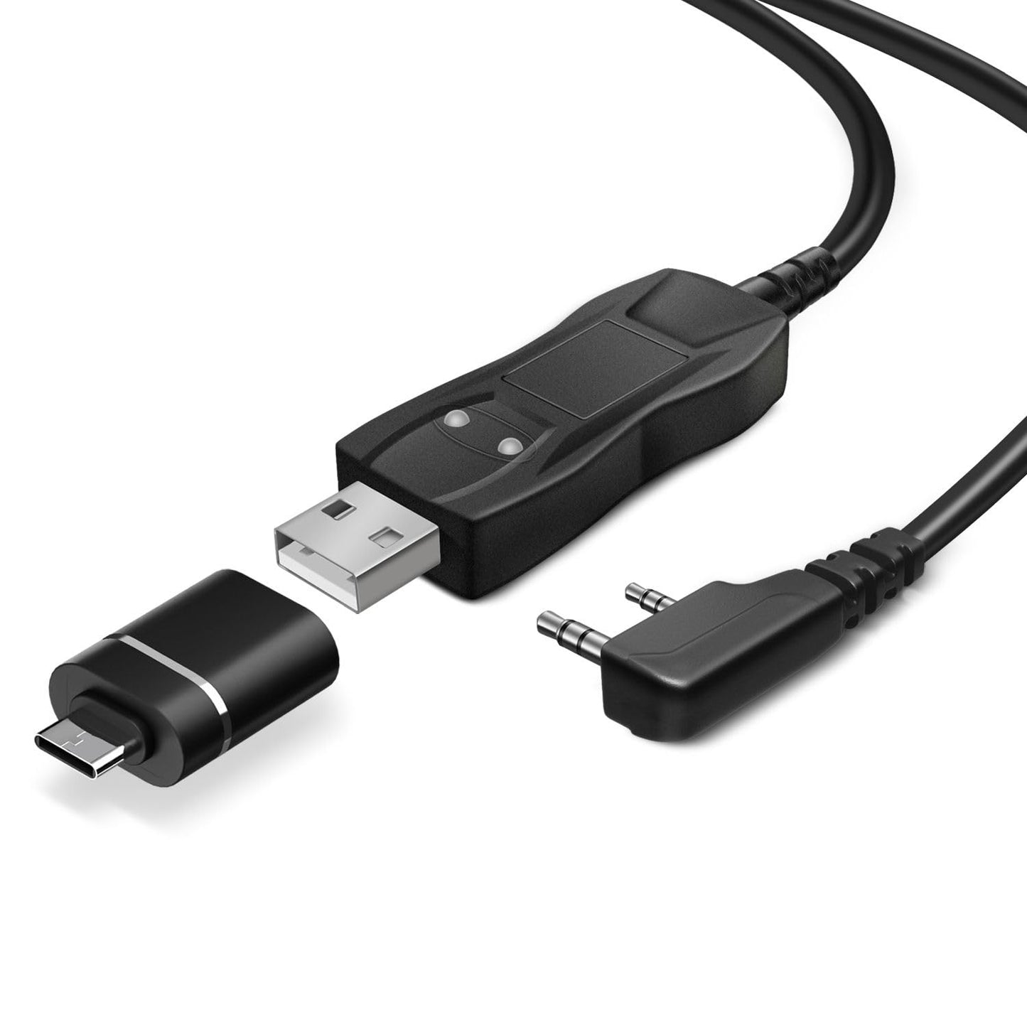 TNP FTDI Programming Cable with USB C Adapter - USB 2 Pin for Baofeng Programming Cable, Btech, Wouxun, Radioddity & Kenwood Two Way Radios - 3 FT