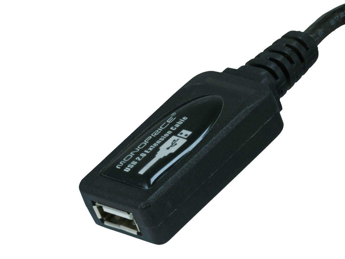 Monoprice USB 2.0 Extension Cable - USB Type-A Male to USB Type-A Female, Active, Repeater, 26/22AWG, 65 Feet, Black