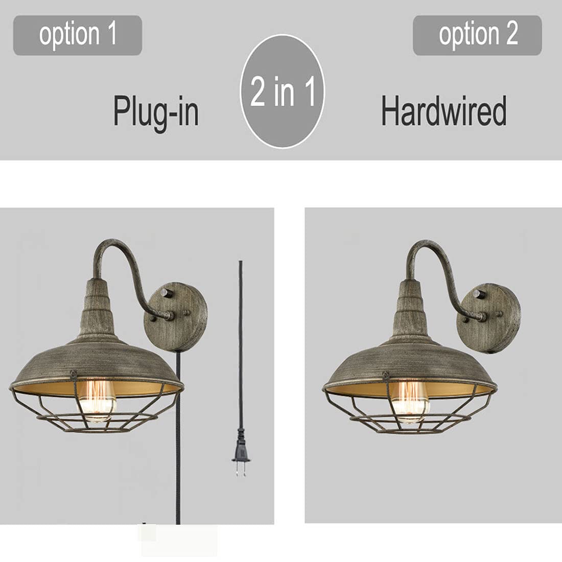 HOLKIRT Wall Sconce with Plug in Cord and On Off Switch,Retro Gooseneck Wall Light Fixtures for Bedroom Nightstand