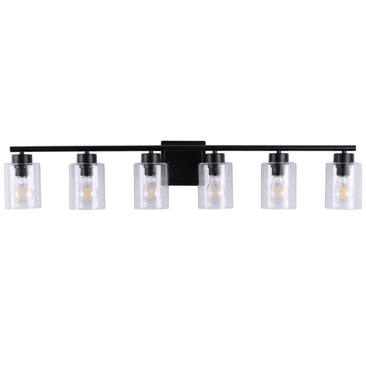 CONUCK 6 Light Bathroom Light Fixtures, 40 Inches Bathroom Lighting Fixtures Over Mirror, Black Vanity Light with Clear Glass Shades