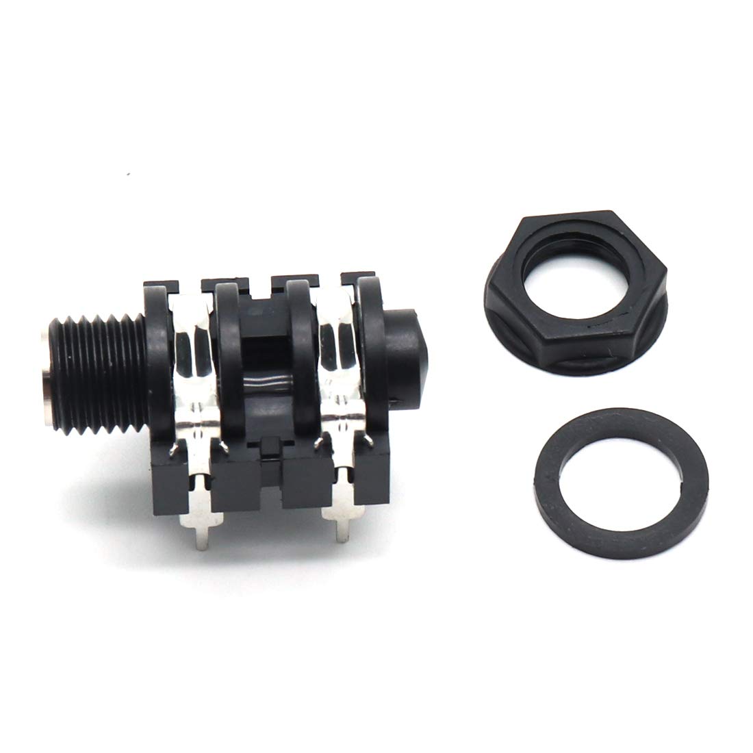 Luomorgo PCB Panel Mount 4 Pin 1/4" 6.35mm Female Socket Mono Headphone Jack Silver Thread 20pcs