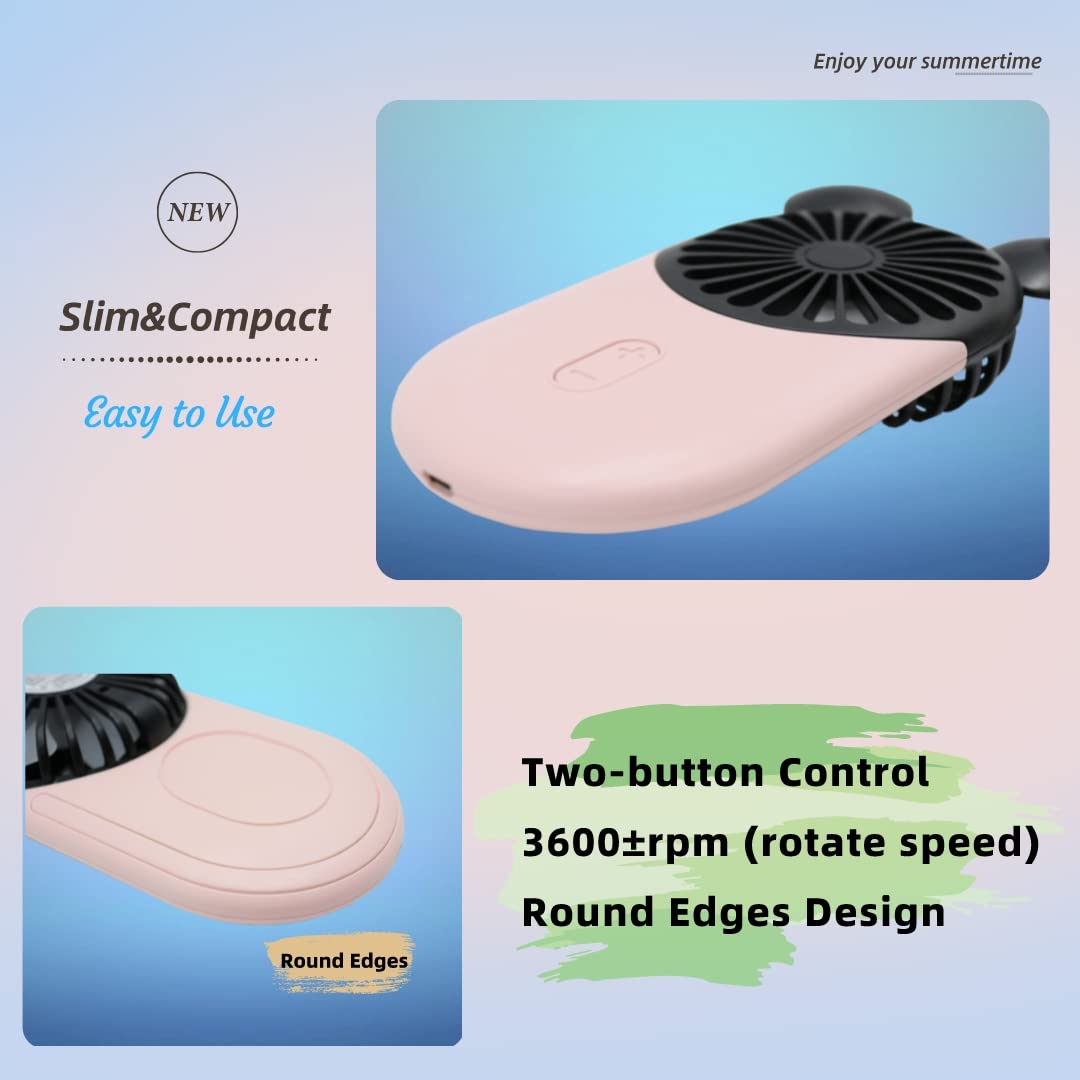 DecoLife Cute Mouse Mini Fan, Handheld/Neck Portable Personal Fan(Pink)
