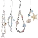 4PCS Phone Charm Wrist Straps Camera Pearl Shell Ocean Lanyard Chain Beaded Cute Blue Bracelet Strap Keychain for Women Phone Bag Camera Decoration