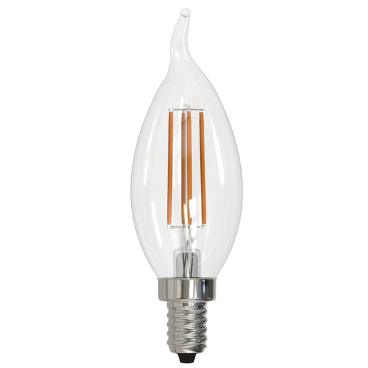 Sunlite LED Filament CA11 Flame Tip Chandelier Light Bulb, 5.5 Watts (60W=), 600 Lumens, Candelabra Base (E12), Edison Style, 90 CRI, Dimmable, UL