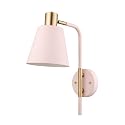 Globe Electric Cleo 1-Light Plug-in or Hardwire Wall Sconce, Blush Pink, Matte Brass Accents, Black Cloth Cord, Bulb Not Included