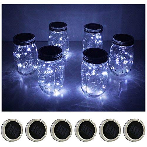 Decorman Solar Mason Jar Lid Lights, 6 Pack 20 LED Waterproof String Fairy Star Firefly Jar Lids Lights for Patio Garden Yard Lawn Party Wedding