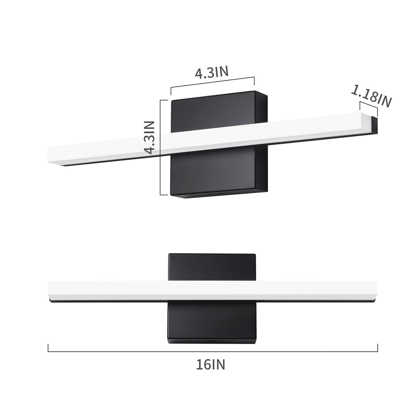 kinyota Modern LED Vanity Lights for Bathroom 16IN 9W Daylight White Black Bathroom Light Fixtures Lights Over Mirror Vanity Lighting Fixtures Vanity