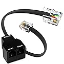RetailAndBulk Telephone Line Separator/Combiner + Telephone Line Cord for 2 Line Phones (2-Line Splitter + Custom Size Cable)