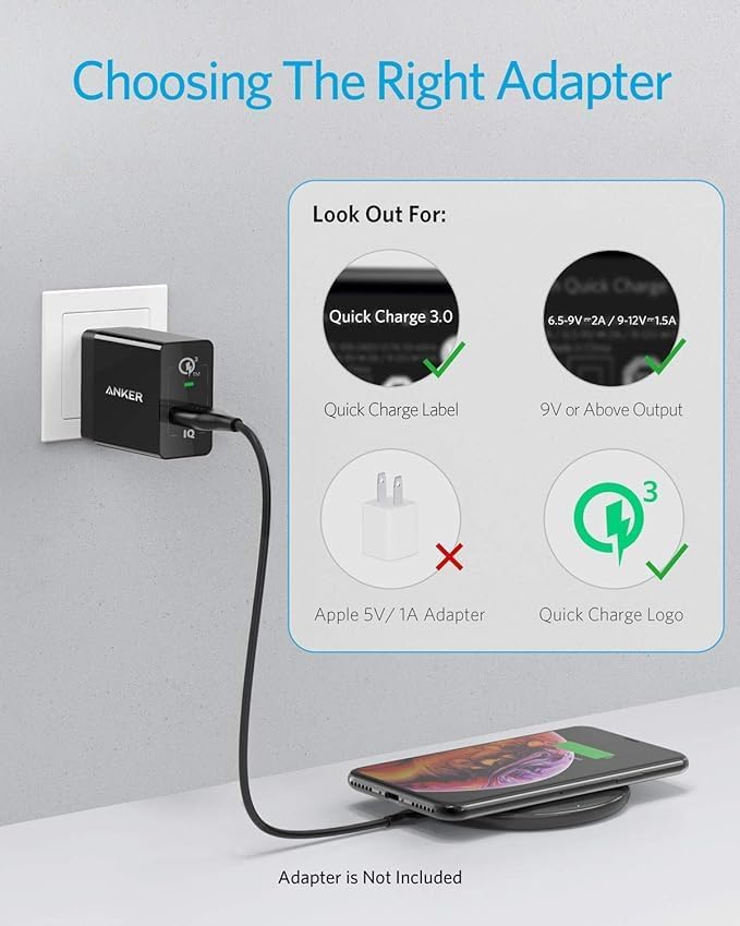 Anker 313 Wireless Charger (Pad), Qi-Certified, 10W Max Fast Charging for Samsung, Compatible with iPhone 16 Plus/15 Plus/14 Plus/12, AirPods (No AC