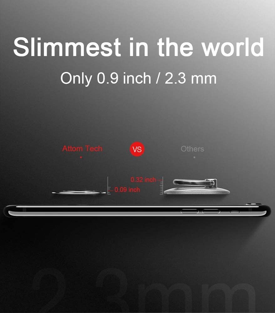 World's Slimmest Phone Ring Holder, Attom Tech Tomorotec Ultra Thin Cell Phone Ring Stand for Magnetic Car Mount Hook Compatible for iPhone Samsung