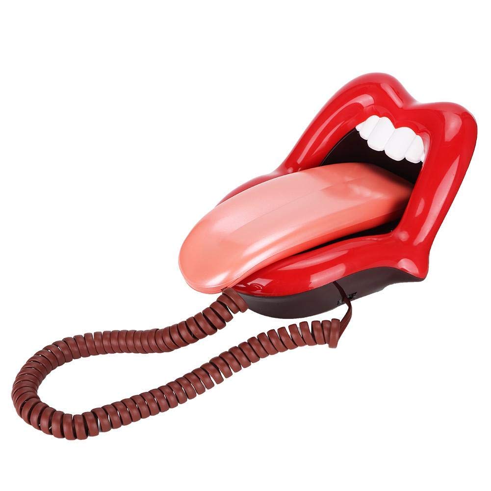 Red Mouth Telephone Retro, Red Tongue Corded Landline Novelty Sexy Lip Mouth Fixed Phone,Wired Novelty Sexy Lip Phone Cartoon Shaped Real Corded