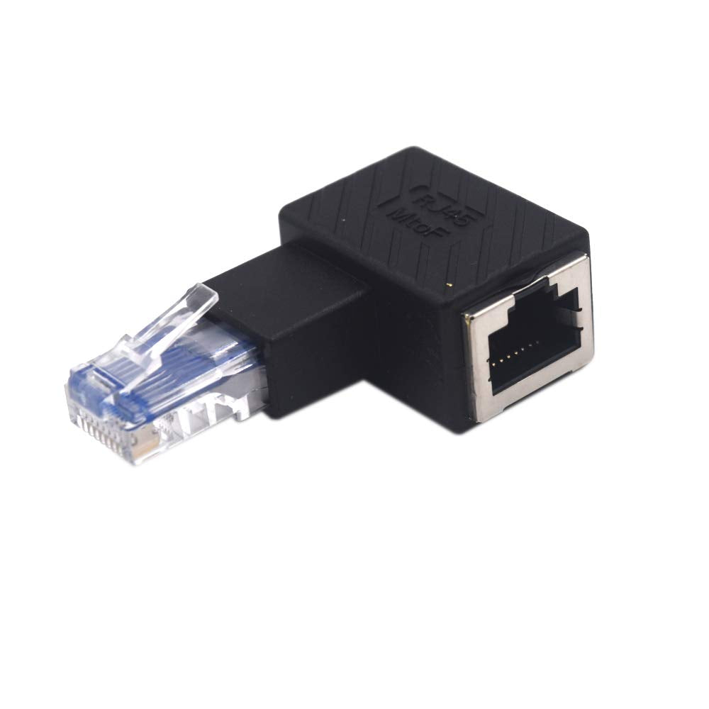 Kework 2 Pack Network RJ45 Extender, 90 Degree Left Angle Ethernet LAN RJ45 Male to Female Cable Extension Adapter Connector Coupler for Cat5 Cat5e