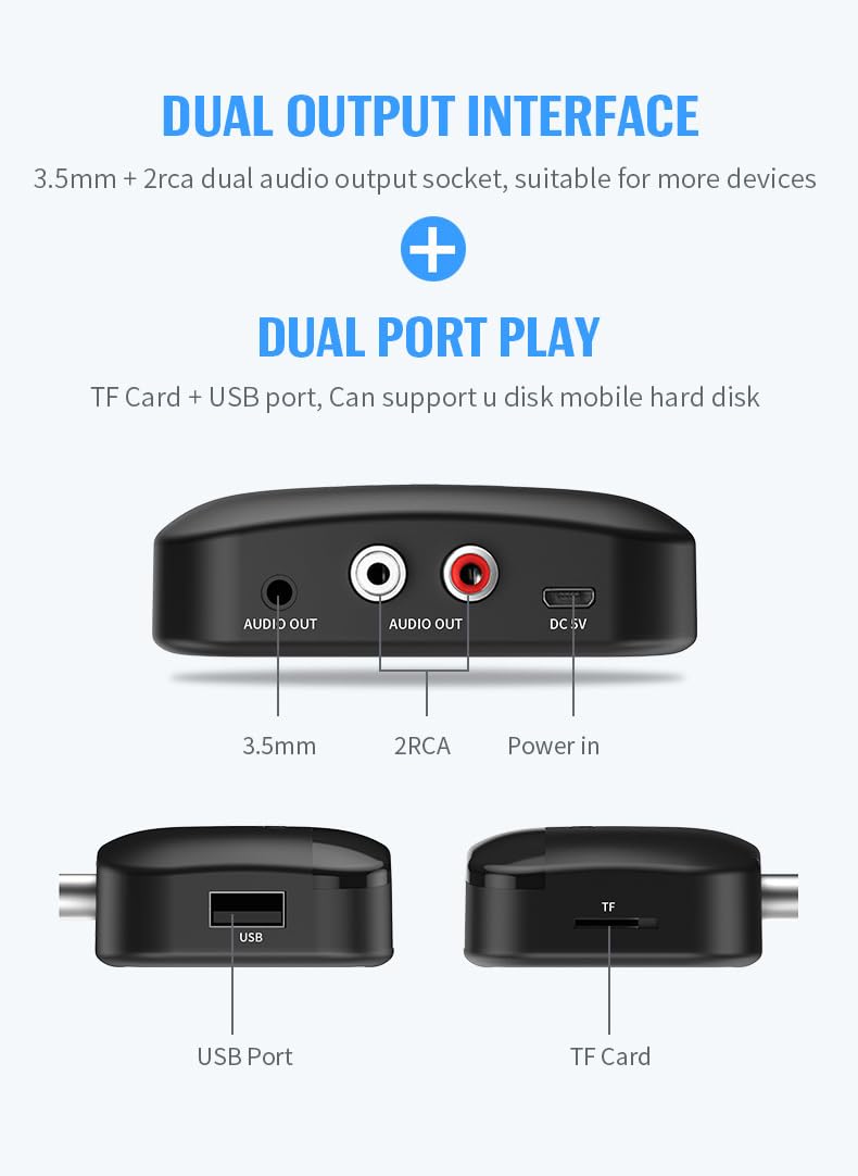 Bluetooth 5.0 Receiver for Home Stereo Adapter for HiFi Music Streaming, Wired Speakers, NFC Connection?with AUX 3.5mm/RCA, Long Range,Low Latency