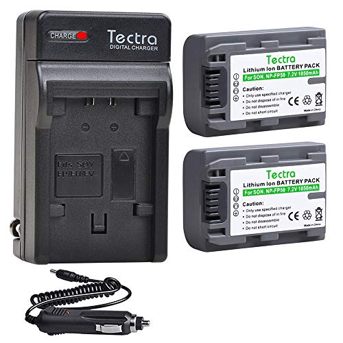 Tectra 2Pcs NP-FP50 NPFP50 Battery + Wall Charger for Sony NP-FP30, NP-FP60, NP-FP70, NP-FP90, NP-FP51 Series DCR-HC21 DCR-HC23 DCR-HC30 DVD103 DVD105