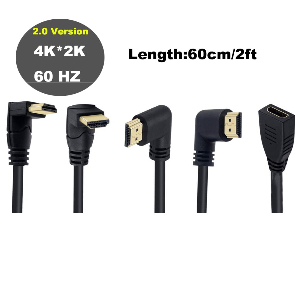 Kework 2ft 18Gbps 4K@60Hz HDMI Extension Cable, Up Angle HDMI 2.0 Male to Female Extender Adapter HD High Speed Shield Cord for Xbox HDTV PS4 PS5
