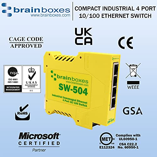 Brainboxes Switch - 4 Ports - DIN Rail mountable (SW-504)