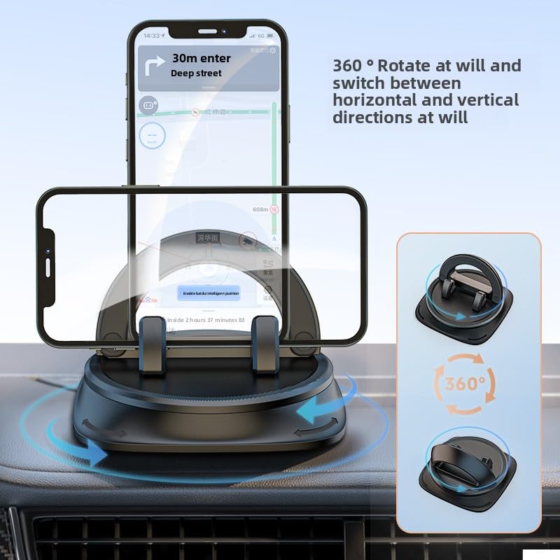 YAYASIERLI 360° Rotating Dashboard Car Phone Holder, No Vent Block, Anti-Slip Nano Gel Phone Mount for Car, Hands-Free One-Hand Operation, Compatible