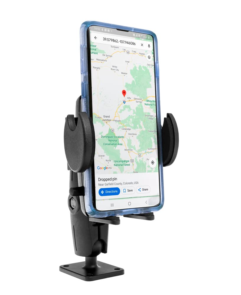 ARKON Mounts Drill-Base Mega Grip Phone Mount | Universal Phone Fit | 360° Adjustable Angle | Flat Surface AMPS Mounting | Compatible with iPhone