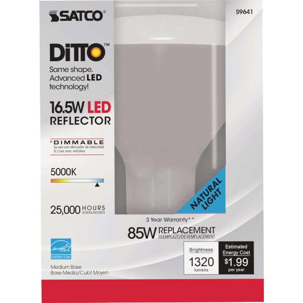 Satco Ditto 85W Equivalent Natural Light BR40 Medium Dimmable LED Floodlight Light Bulb - 1 Each