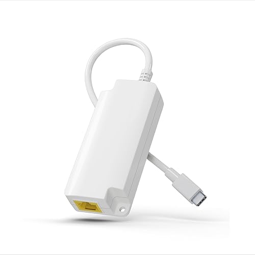 Gigabit PoE to USB C Converter for Smart Phone/Tablet, USB-C to Ethernet Adapter with 10W Charging, Power & Data 2-in-1 RJ45 Port to Type-C Adapter