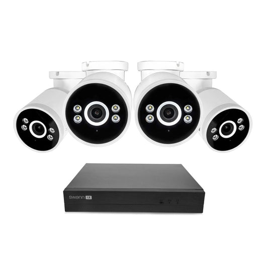Swann AdvancedX Wired NVR 4K Security Camera System, 8 Channels, 4 PoE Cameras Outdoor, 1TB HDD Storage, Color Night Vision, Smart AI Video