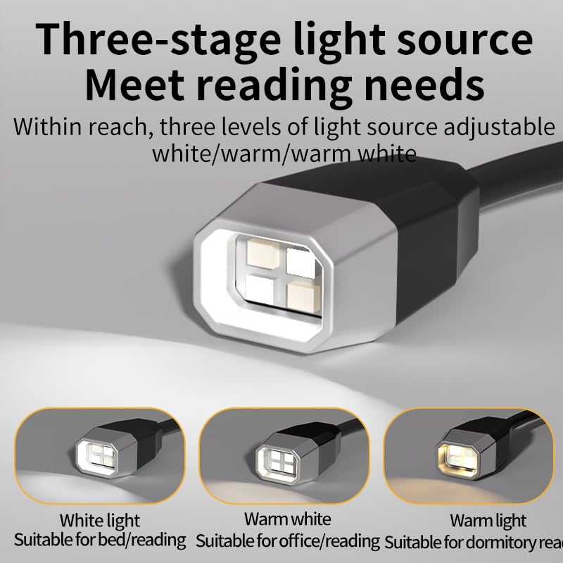 Gadrwat 360°Ear Clip Reading Light,Night Lamp for Reading in Bed- Eye Caring 3 Colors & 3-Brightness,Stepless Dimming