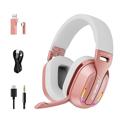 MZYMI 2.4GHz Wireless Gaming Headset for PC, PS5, PS4, Switch - Bluetooth 5.4, 20H Battery, with ENC Noise Canceling Microphone, Cool Lighting, 40mm