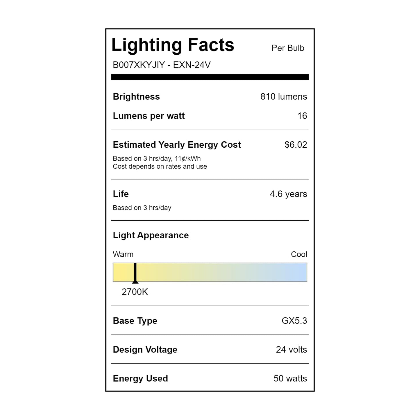 Norman Lamps EXN-24V - Volts: 24V, Watts: 50W, Type: MR16 Halogen