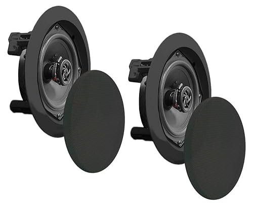 Pyle Ceiling Wall Mount Speakers - 5.25” Pair of 2-Way Midbass Woofer Speaker 1'' Polymer Dome Tweeter Flush Design w/ 80Hz - 20kHz Frequency Response
