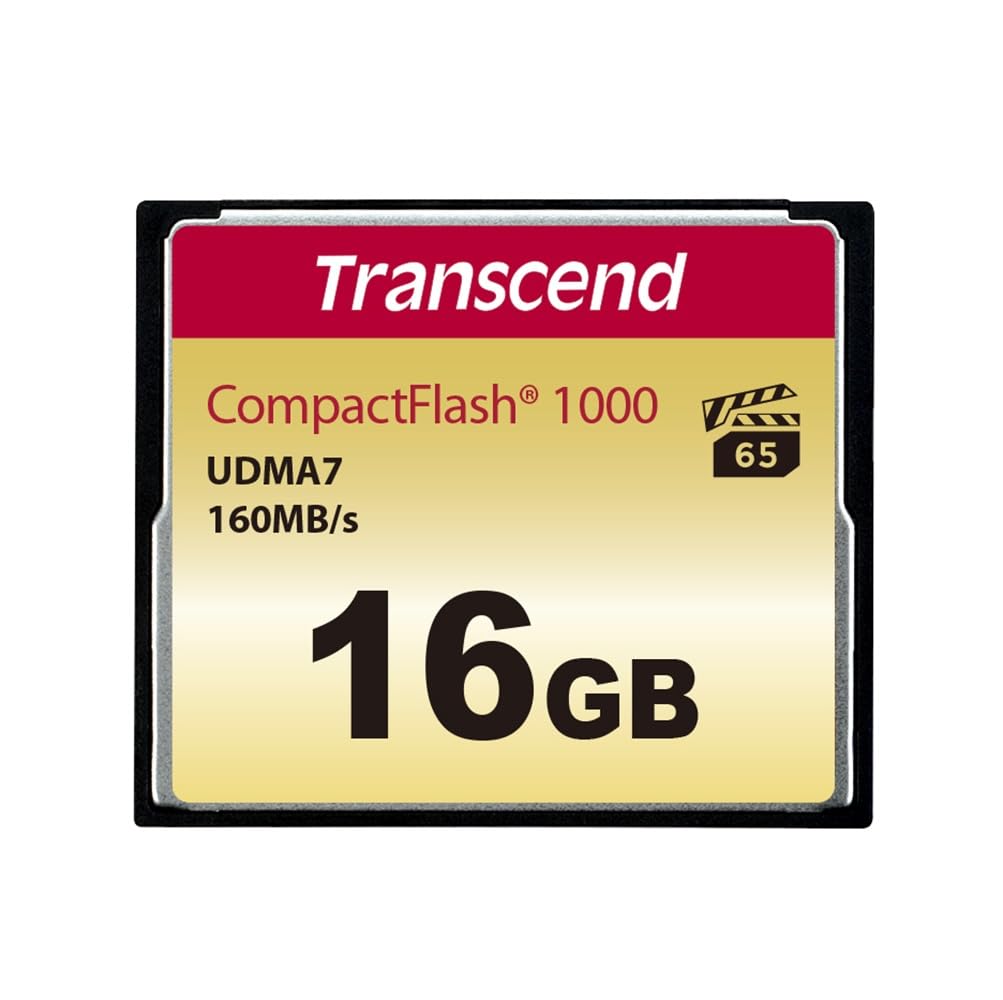 Transcend 16GB CF1000, CompactFlash Memory Card, UDMA 7, High Speed, VPG-65, Up to 160MB/s, For SLR Camera, MLC - TS16GCF1000