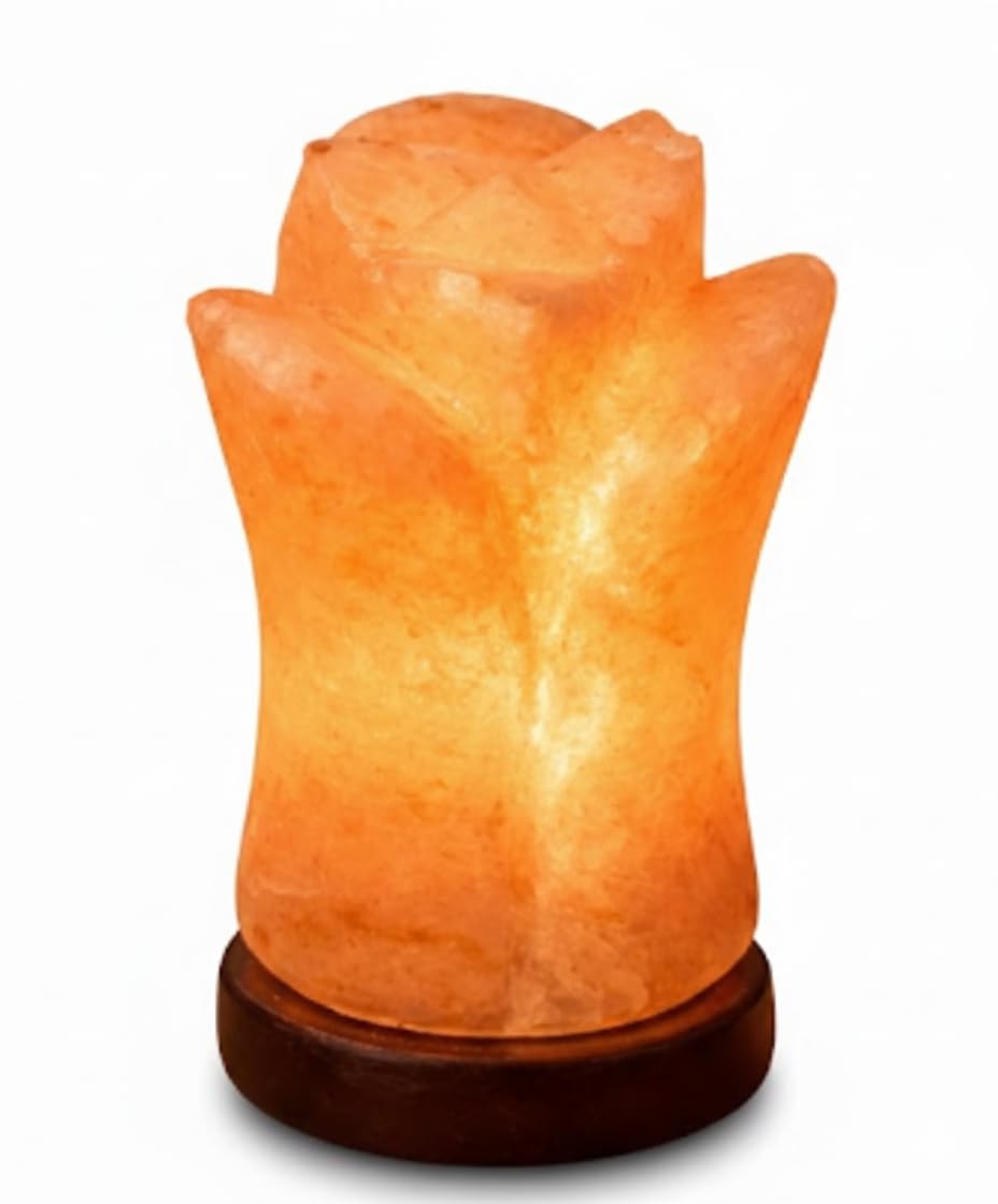 NatureBoost Himalayan Pink Salt Lamp - Flower Shape - Hand-Carved Natural Crystal Salt Rock with Wooden Base Ideal Gift & Home Décor