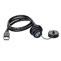 CNLINKO USB 3.0 Connector, Type A Female, Panel Mount Receptacles Socket with 40 inches Cable, Outdoor Waterproof IP67, Data + Power, Industrial